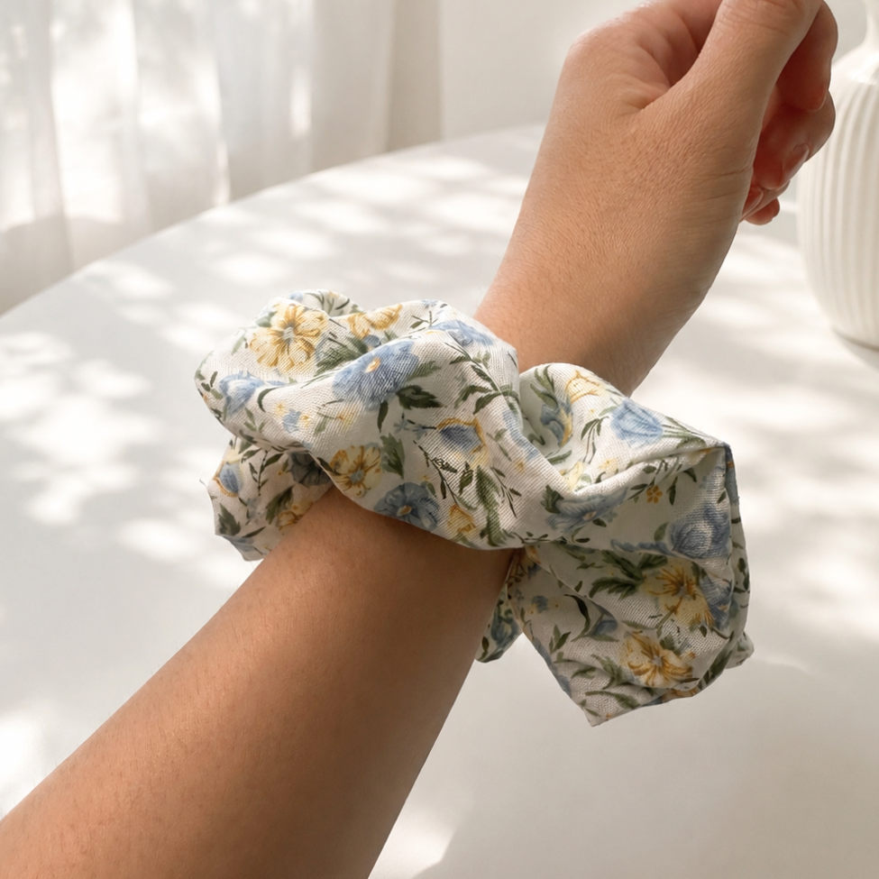 Handmade Fabric Scrunchie – Soft Floral & Botanical Prints