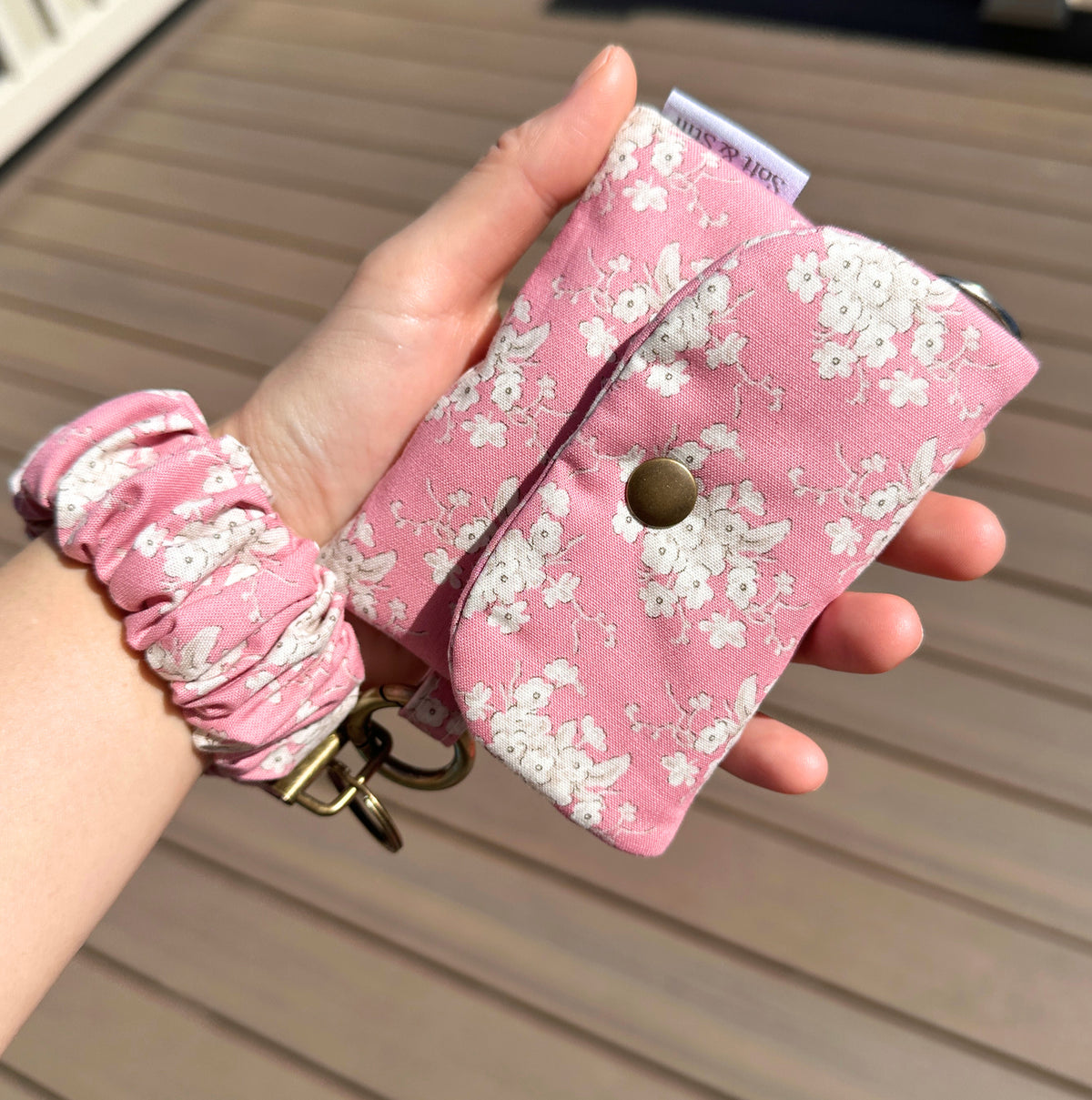 Handmade Mini Wallet & Scrunchie Keychain Set – Pink Floral