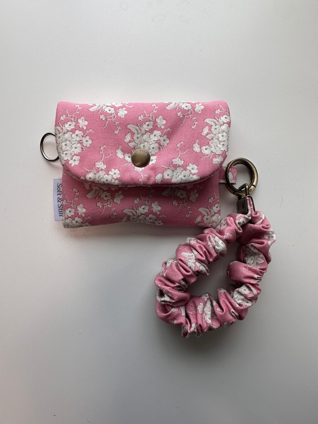 Handmade Mini Wallet & Scrunchie Keychain Set – Pink Floral