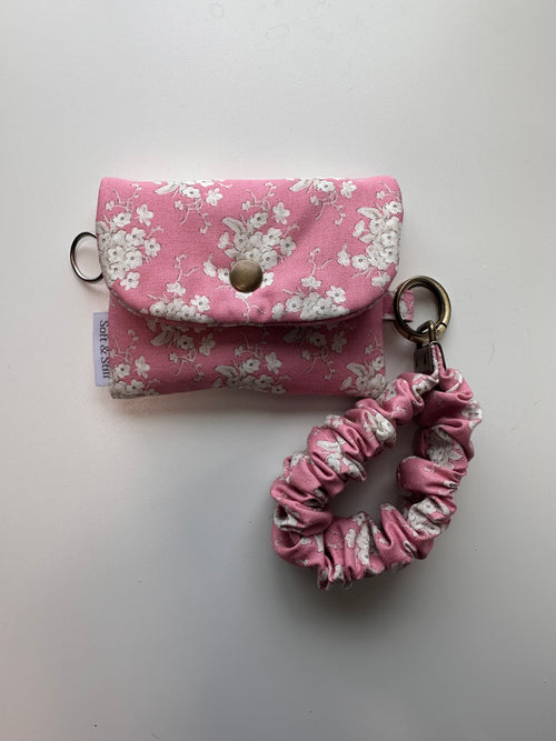 Handmade Mini Wallet & Scrunchie Keychain Set – Pink Floral