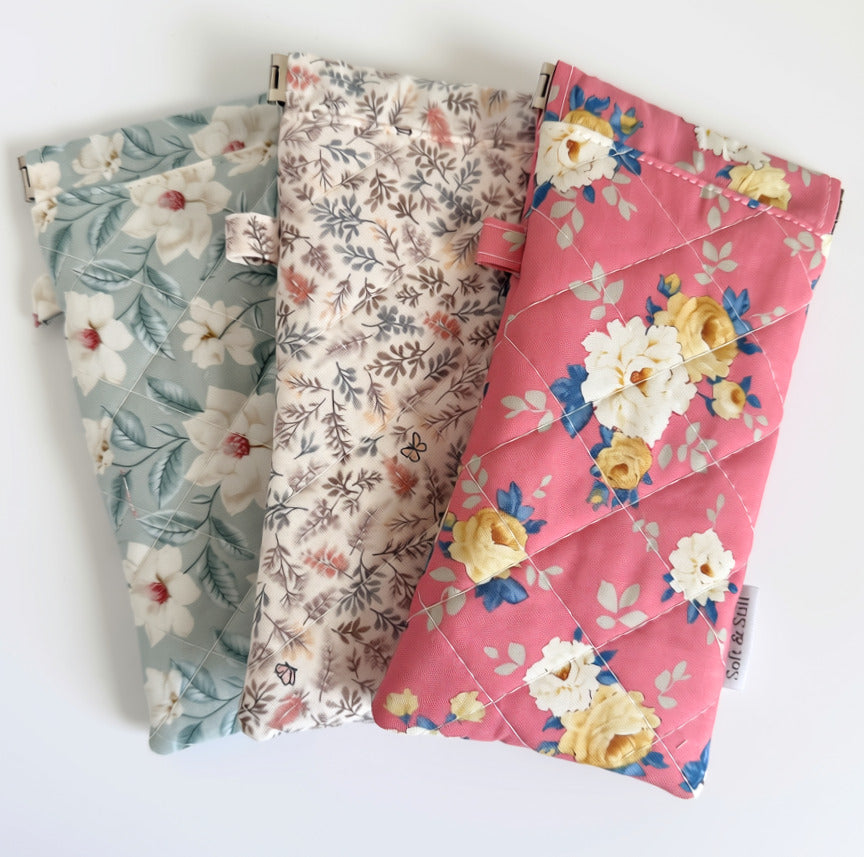 Handmade Flex Frame Eyeglass Case – Quilted Floral Glasses Pouch