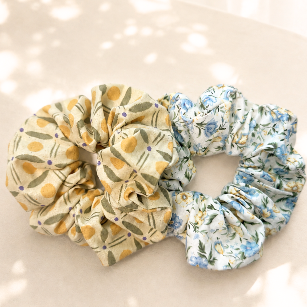 Handmade Fabric Scrunchie – Soft Floral & Botanical Prints